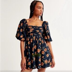 Abercrombie & Fitch Navy Floral Square-Neck Mini Dress